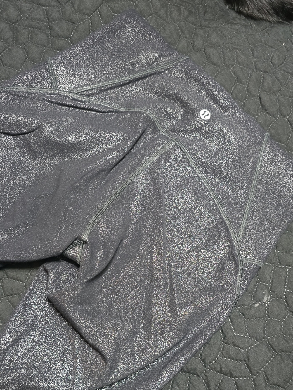 lululemon athletica Black Shimmer Leggings With Mesh Side Panels
